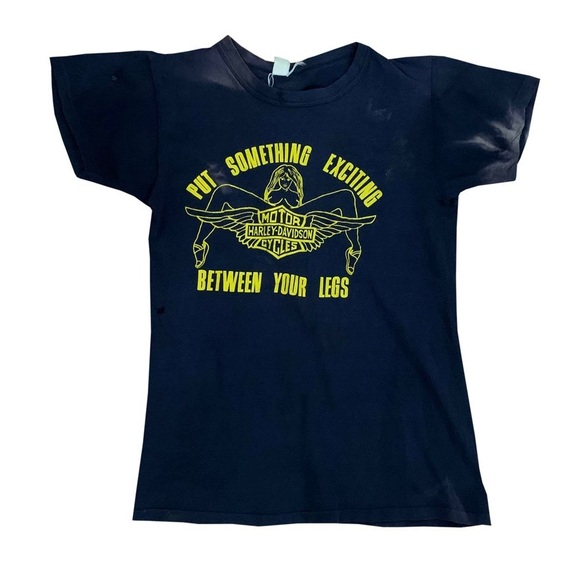 Vintage Harley Davidson Put Something Exciting Between Your Legs T Shirt Small - Picture 1 of 4